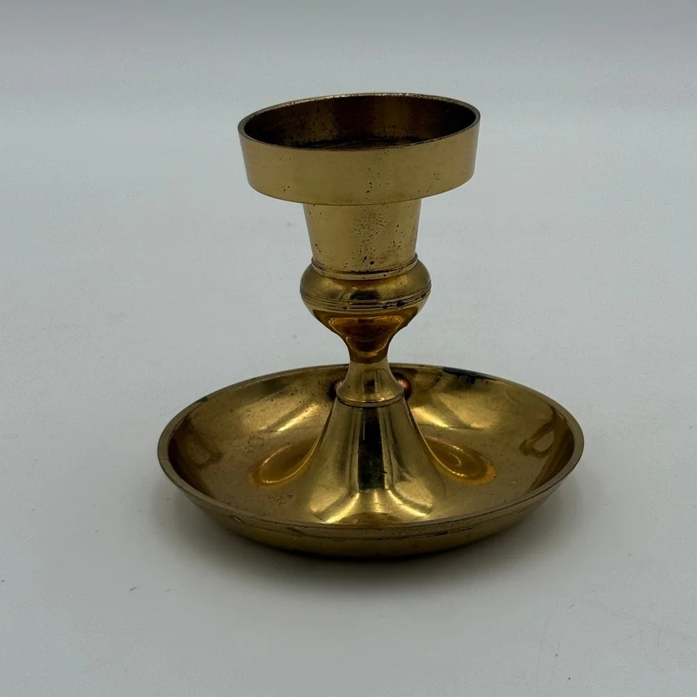 Vintage Solid Brass Chamberstick Candle Holder Finger Loop Handle Made in India